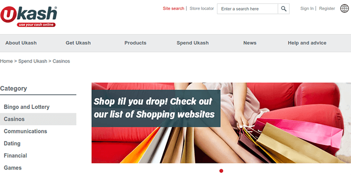 Ukash Prepaid Card Page Screenshot of Ukash Prepaid Card information and conditions