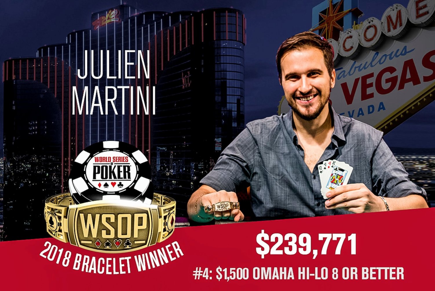 Julien Martini Wins 2018 WSOP $1,500 Omaha Hi-Lo 8 or Better for First Gold Bracelet