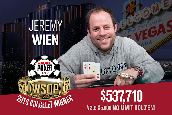 Jeremy Wien Claims Gold in 2018 WSOP $5,000 Big Blind Antes No-Limit Hold’em