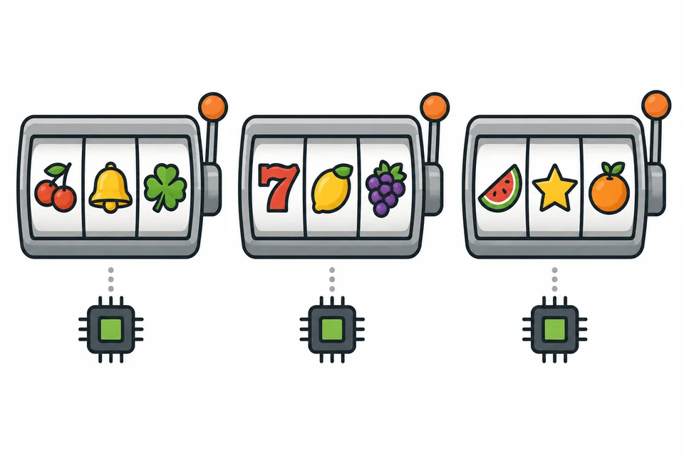 Separate slot outcomes illustrating independent spins