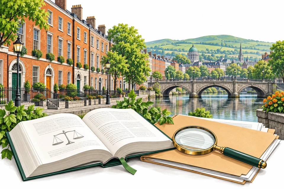 Illustrated Ireland landmarks with reference books and documents for the lotteries and gaming section