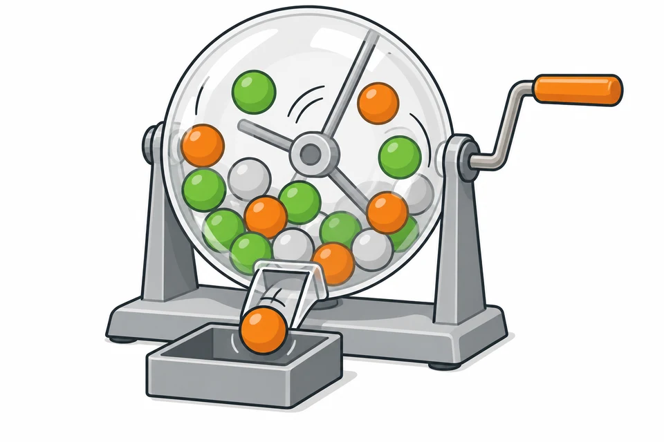 Lottery drum mixing balls before a random draw