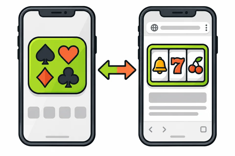 Casino app and mobile browser shown side by side