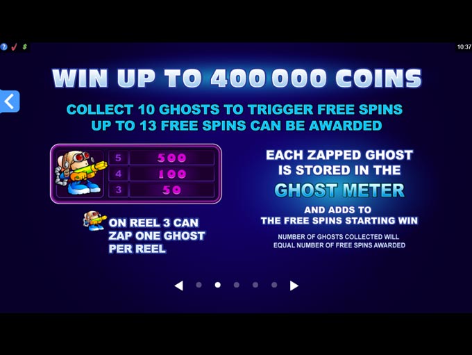 Peek-a-Boo five-reel edition: Ghost collection and free-spin instructions.