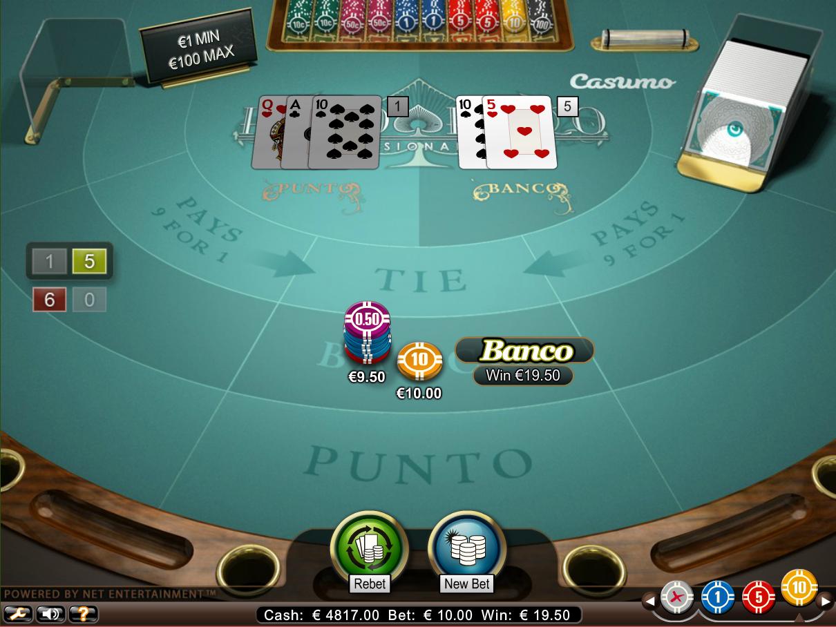 NetEnt Punto Banco Professional Series: EUR 10 Banco bet returns EUR 19.50