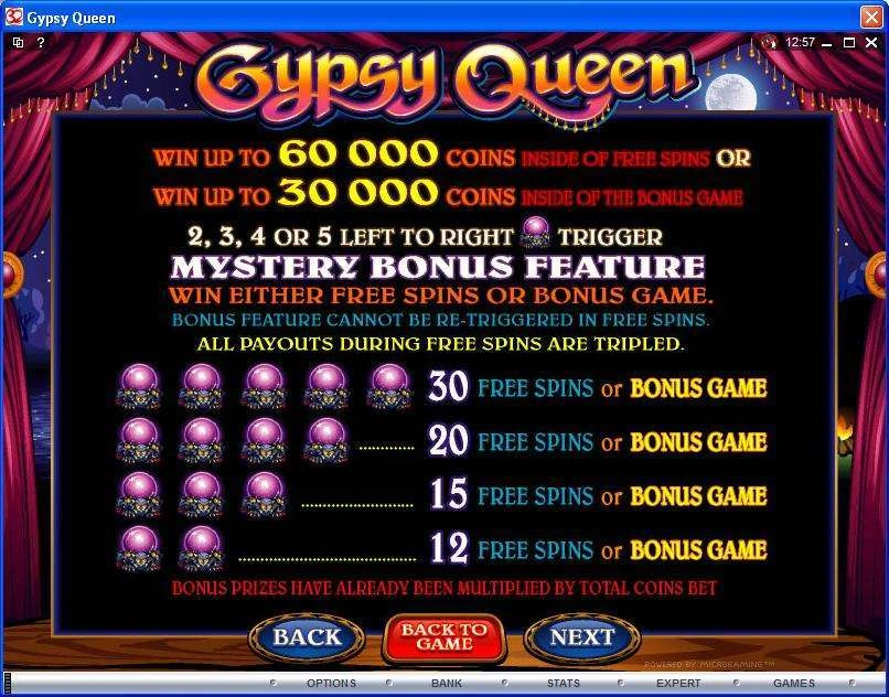 Original Gypsy Queen rules with 12, 15, 20 or 30 free spins and tripled free-spin awards