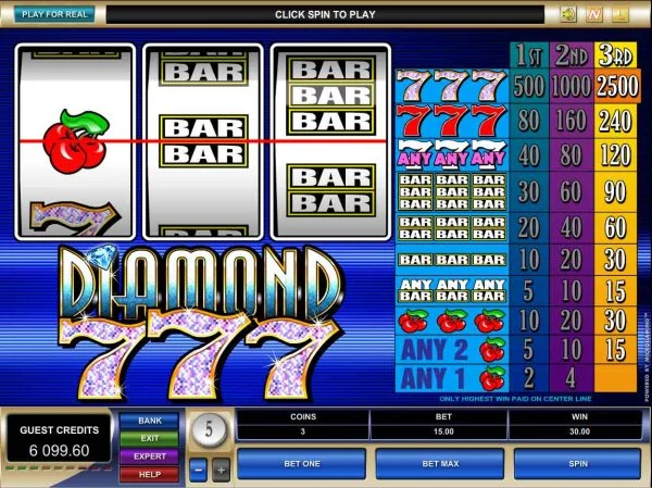 Original Microgaming Diamond 7s reels and three-column coin paytable