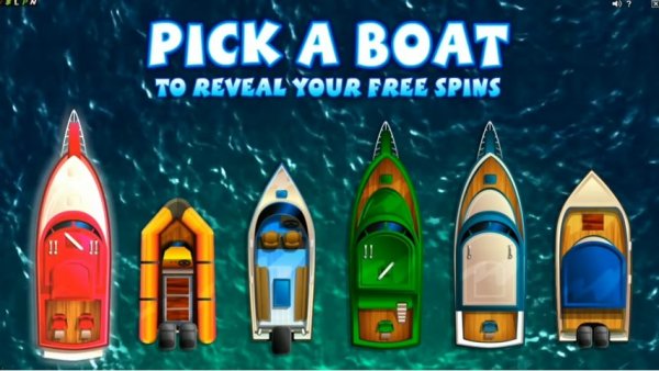 Reel Spinner feature with six boats and instruction to pick a boat for free spins