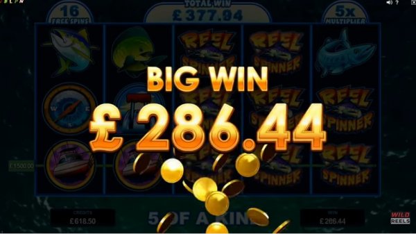 Reel Spinner historical big-win display separating286.44pound win from377.84pound feature total