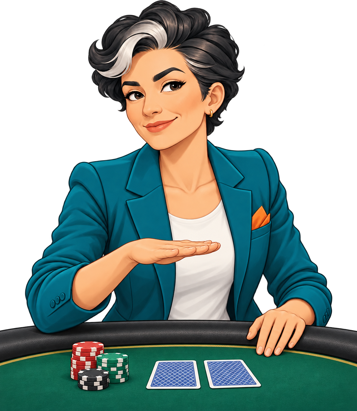 CND correspondent presenting a card table with playing cards and chips