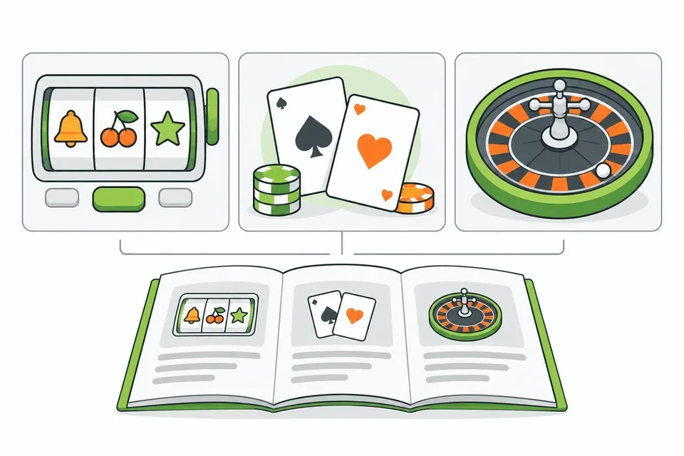Illustrated catalogue of slots, card games and roulette software