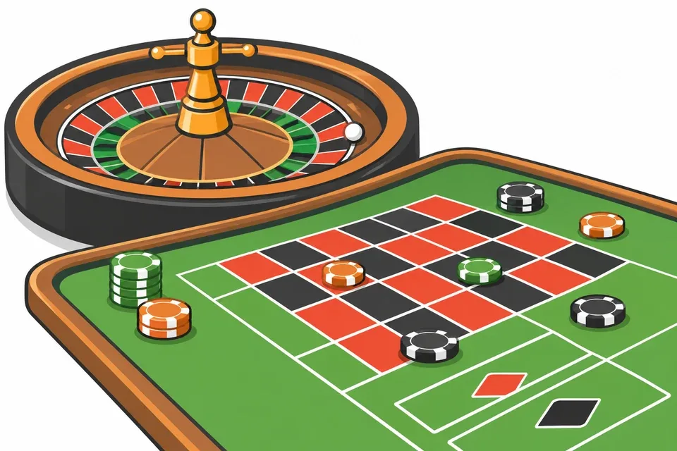 Roulette wheel and betting areas