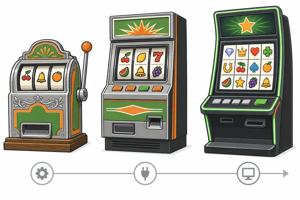 Mechanical, electromechanical and screen-based slot machines
