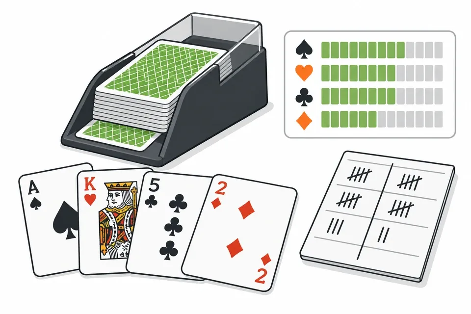 Card shoe and tally sheet illustrating remaining card composition