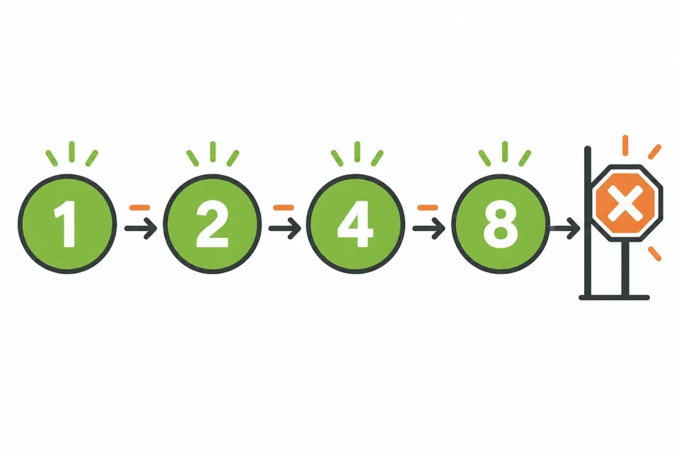 Martingale example: stakes rise from 1 to 2, 4 and 8 units after losses, constrained by a bankroll limit