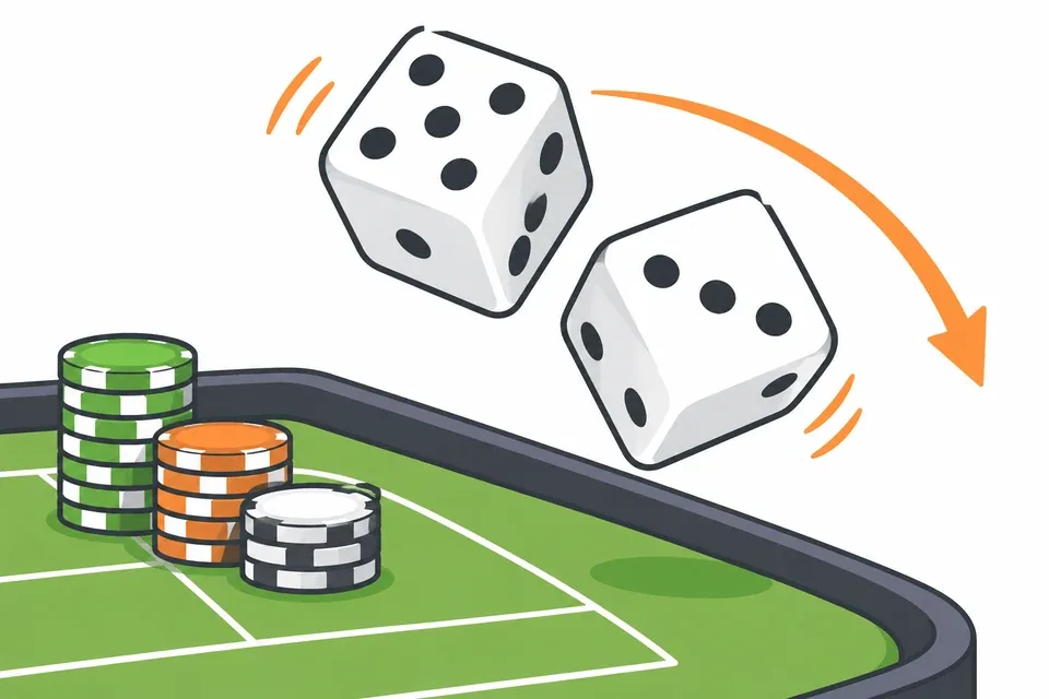 Dice and chips on a craps table