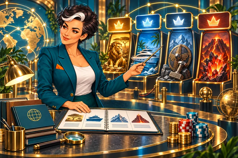 CND correspondent comparing progressive jackpot themes with a safari lion, yacht, Norse shield and volcanic crystals