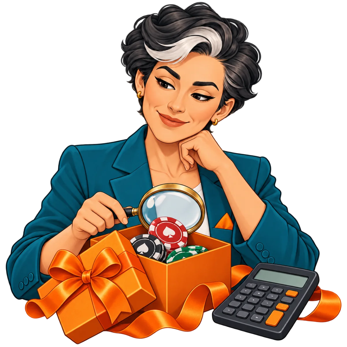 CND illustrated guide examining a bonus gift, chips and a calculator