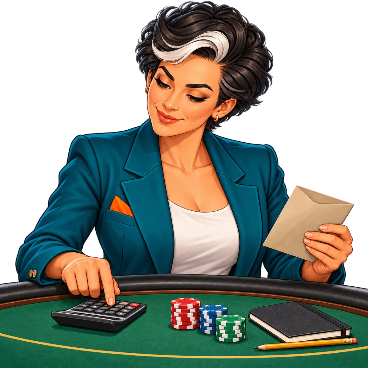 CND correspondent checks a calculator beside a budget envelope and small chip stacks at a craps table
