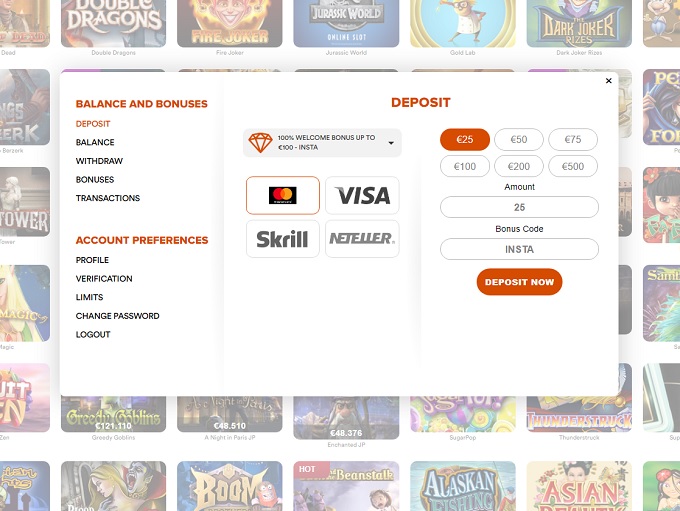 InstaCasino bank 