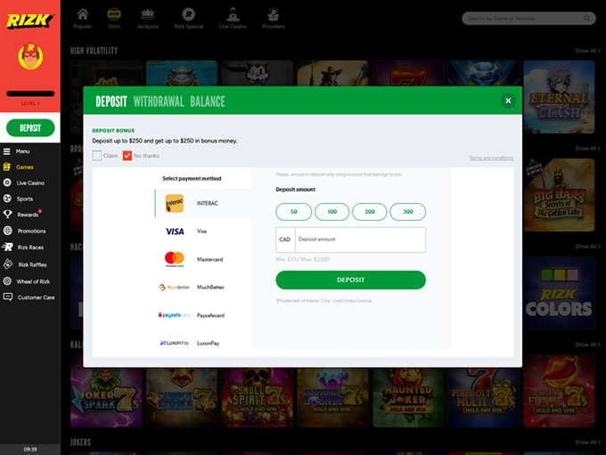Rizk Casino 07.07.2025. bank 