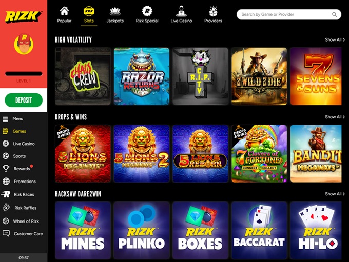 Rizk Casino 07.07.2025. lobby 