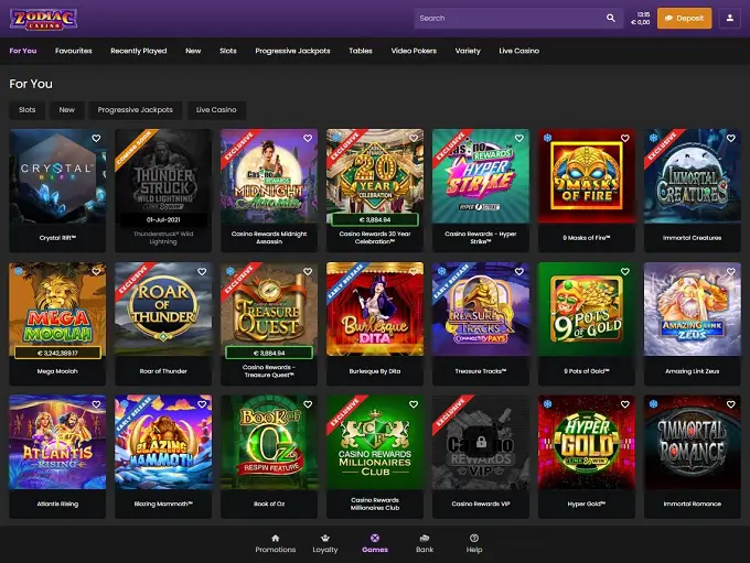 Zodiac Casino 29.06.2021. lobby