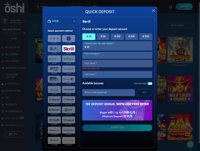 Oshi Casino 20.11.2025. bank