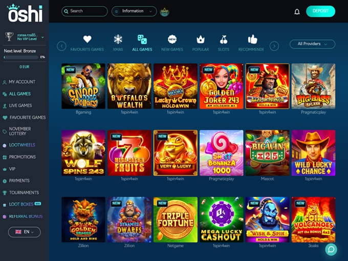 Oshi Casino 20.11.2025. lobby