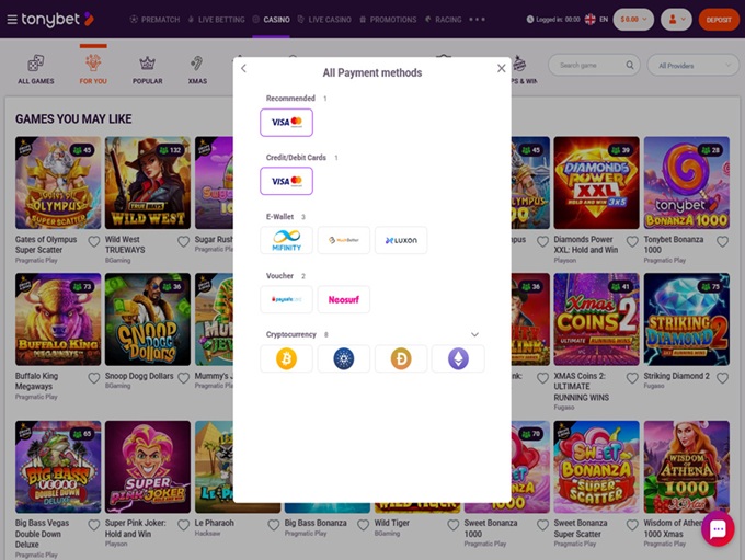 TonyBet Casino 10.12.2025. Bank