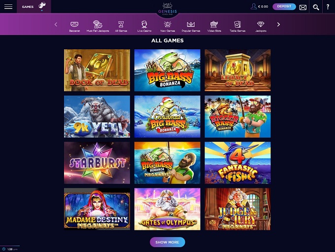 Genesis Casino 07.12.2022. Lobby