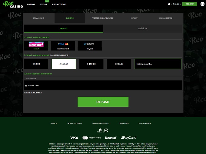 Roo Casino bank 