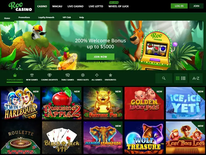 Roo Casino Home Page