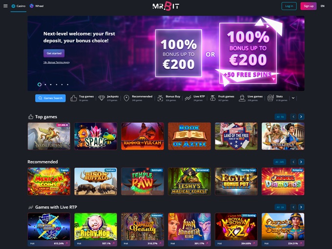 Interfața Mr Bit Casino