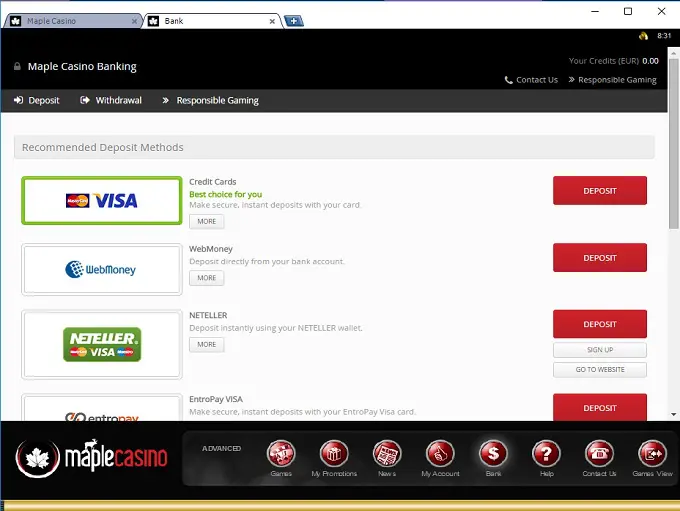 Maple Casino bank new