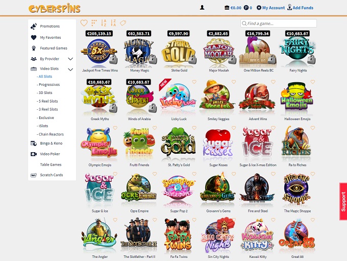 CyberSpins lobby 