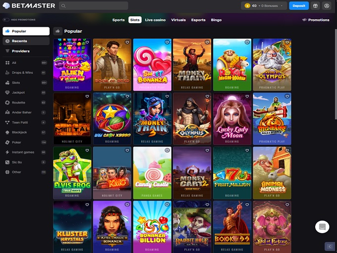 Betmaster Casino 06.06.2023. Lobby 