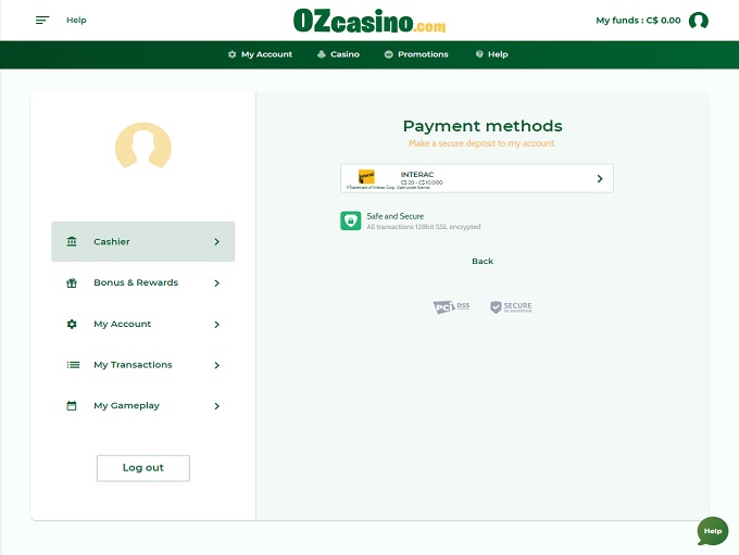 OzCasino bank 