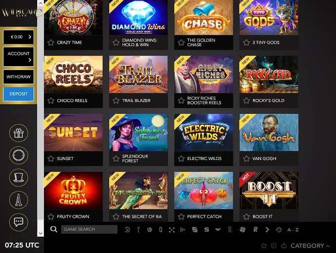 Wildcardcity Casino Lobby Interface