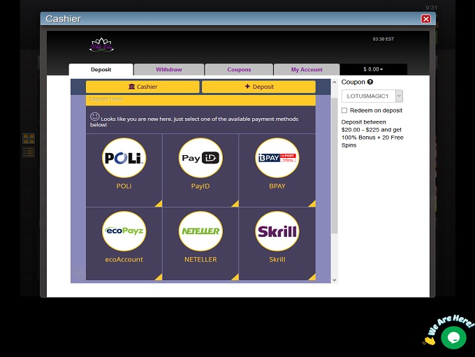 White Lotus Casino AUD bank