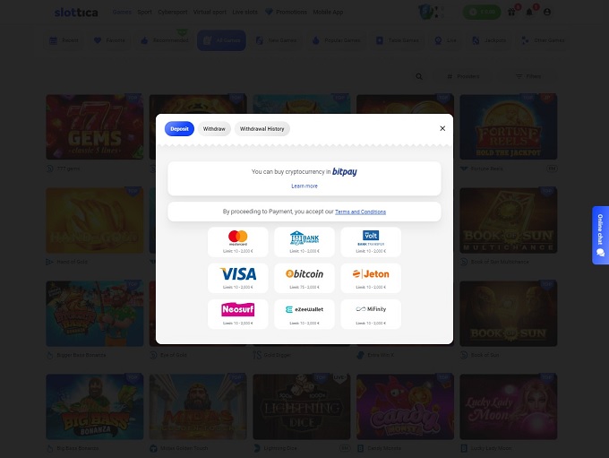 Slottica Casino bank