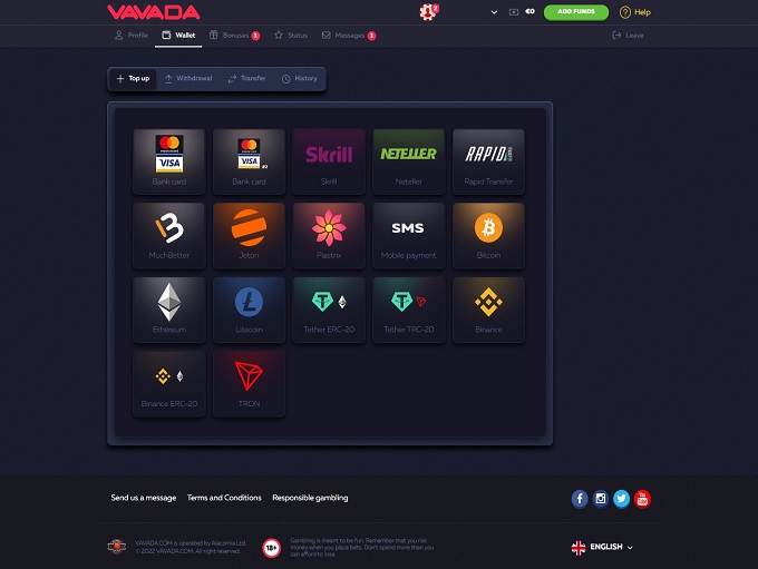 VAVADA Casino bank