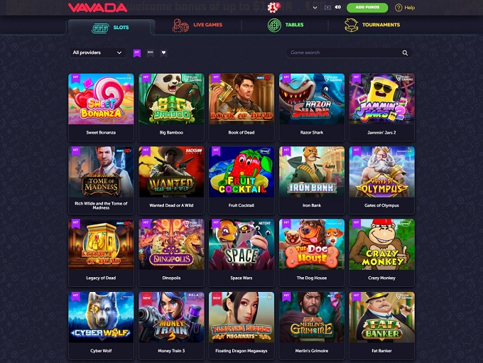 VAVADA Casino lobby
