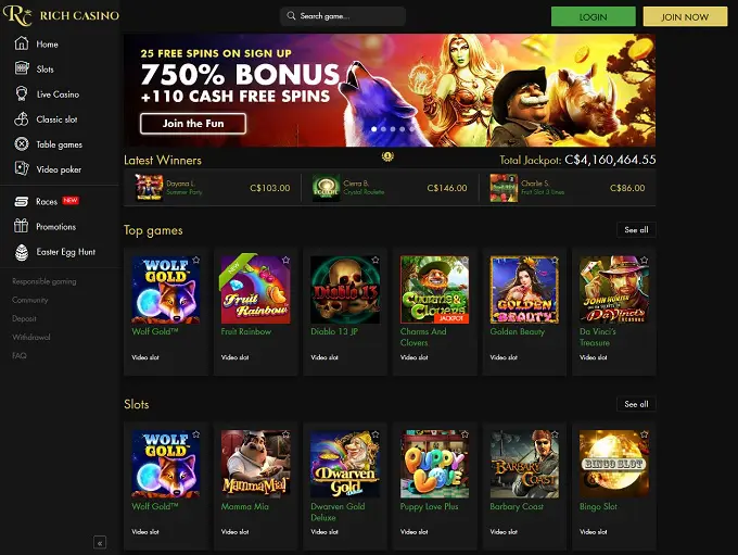 Rich Casino Interface Screenshot