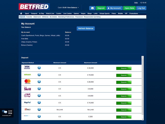 Betfred Casino bank 