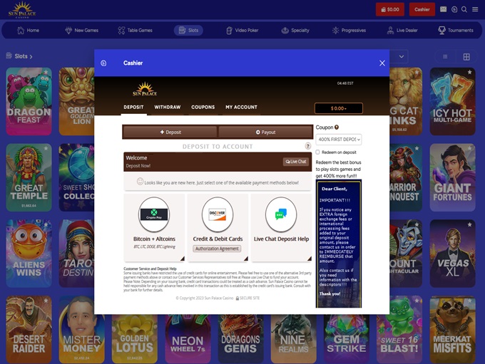 Sun Palace Casino 10.11.2023. Bank 