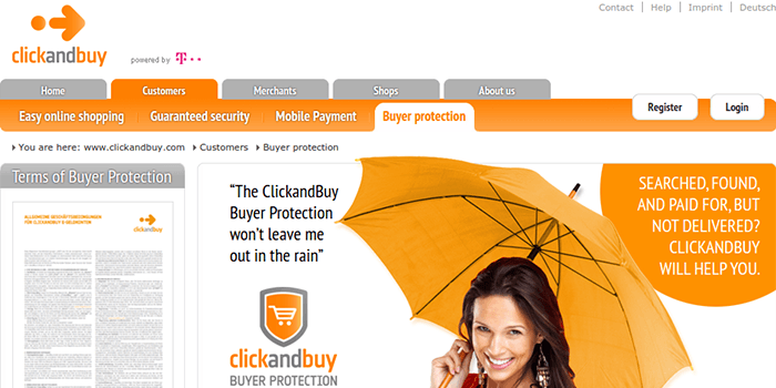 Screenshot of ClickandBuy Buyer Protection Page