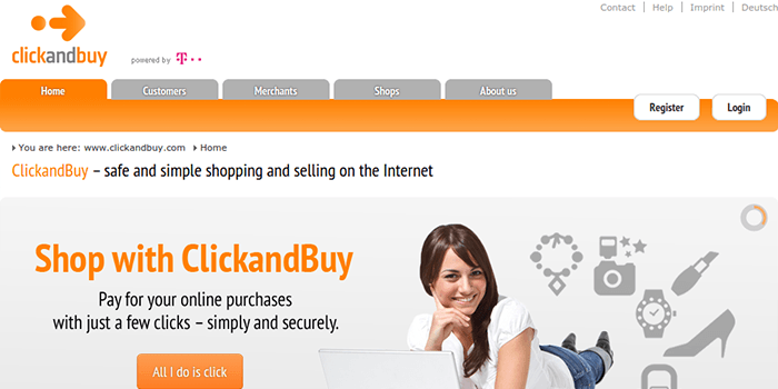 Screenshot of ClickandBuy Home Page