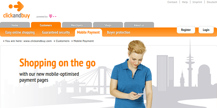 Screenshot of ClickandBuy Mobile Application and Payments Page