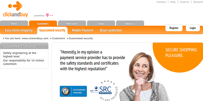 Screenshot of ClickandBuy Secrutiy Page